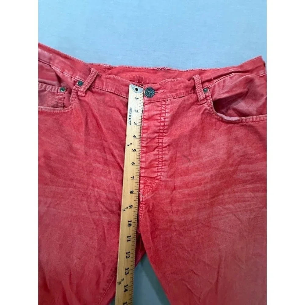 True Religion Mens Red Washed Corduroy‎ Straight Leg Casual Pants Size 36x32.